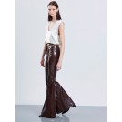 Brown leatherette high waisted flare pants FLORENCE | Libelloula women fashion and accessories