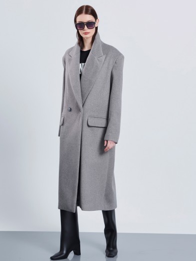 Grey long oversized crossed coat MURPHY