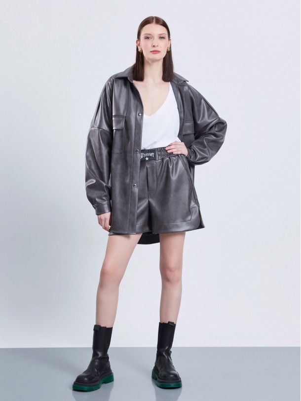 Grey leatherette shorts ADELLE | Libelloula women fashion and accessories