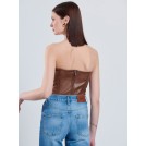 Brown leatherette bustier top CELESTE | Libelloula women fashion and accessories