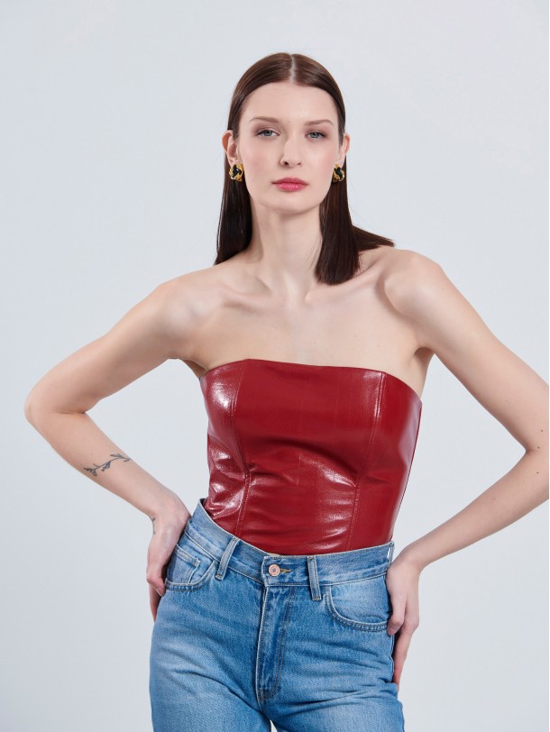 Red vinyl bustier top MILANIA | Libelloula women fashion and accessories