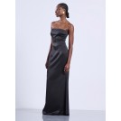 Black long strapless satin dress Colleen | Libelloula women fashion and accessories