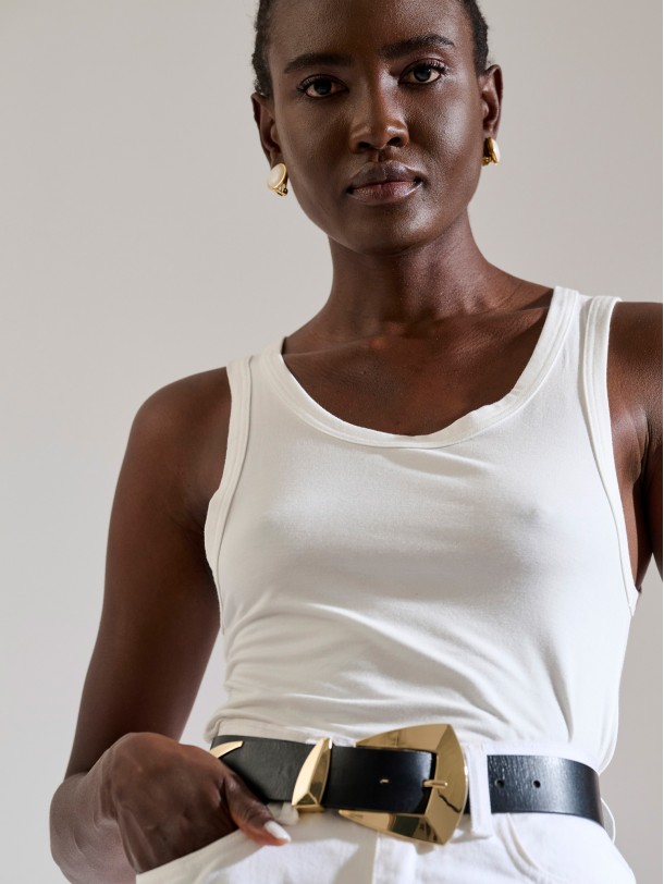 Leather belt with gold metallic details YVETTE | Libelloula women fashion and accessories