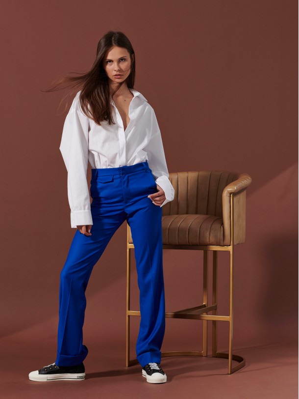 Blue straight line pants LAUREN  | Libelloula women fashion and accessories