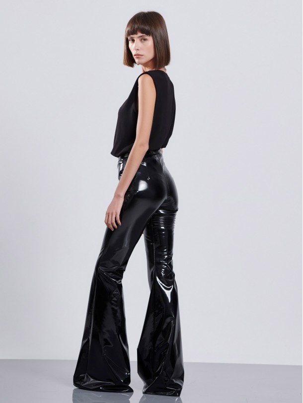 Black highwaisted vinyl flare pants COURTNEY | Libelloula women fashion and accessories