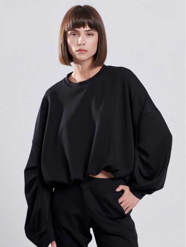 Black sweatshirt with pleats KIMBER | Libelloula women fashion and accessories