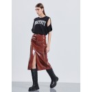 Brown vinyl midi skirt BROUK | Libelloula women fashion and accessories
