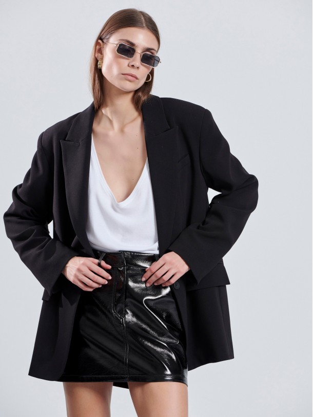 Black vinyl mini skirt MADYLIN  | Libelloula women fashion and accessories