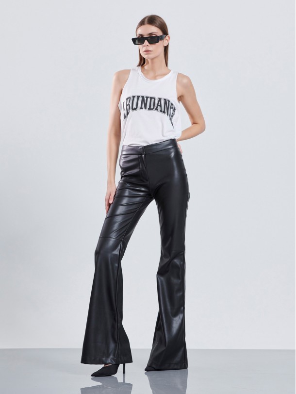 Black leatherette highwaisted flare pants ESTHER | Libelloula women fashion and accessories