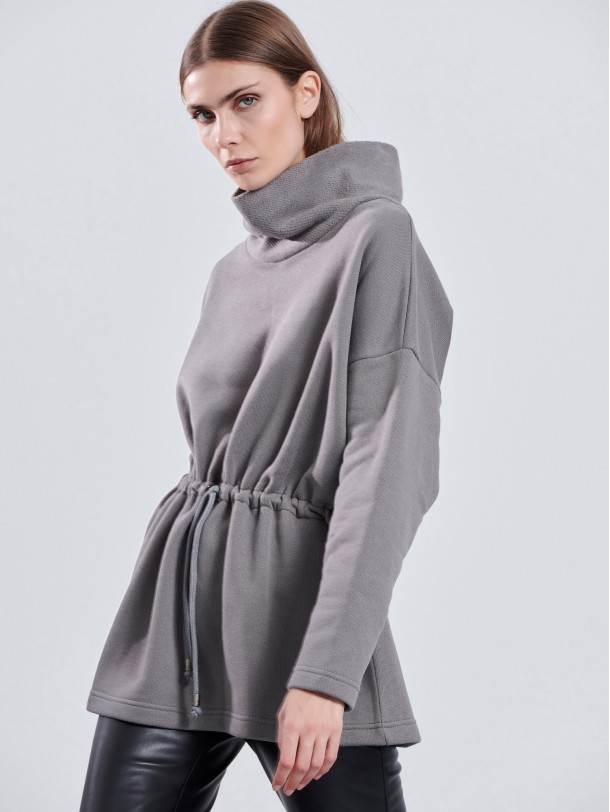 Grey sweater with standing collar MILENA | Libelloula women fashion and accessories