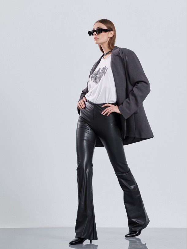 Haighwaisted black flare leggings leatherette LEXY | Libelloula women fashion and accessories