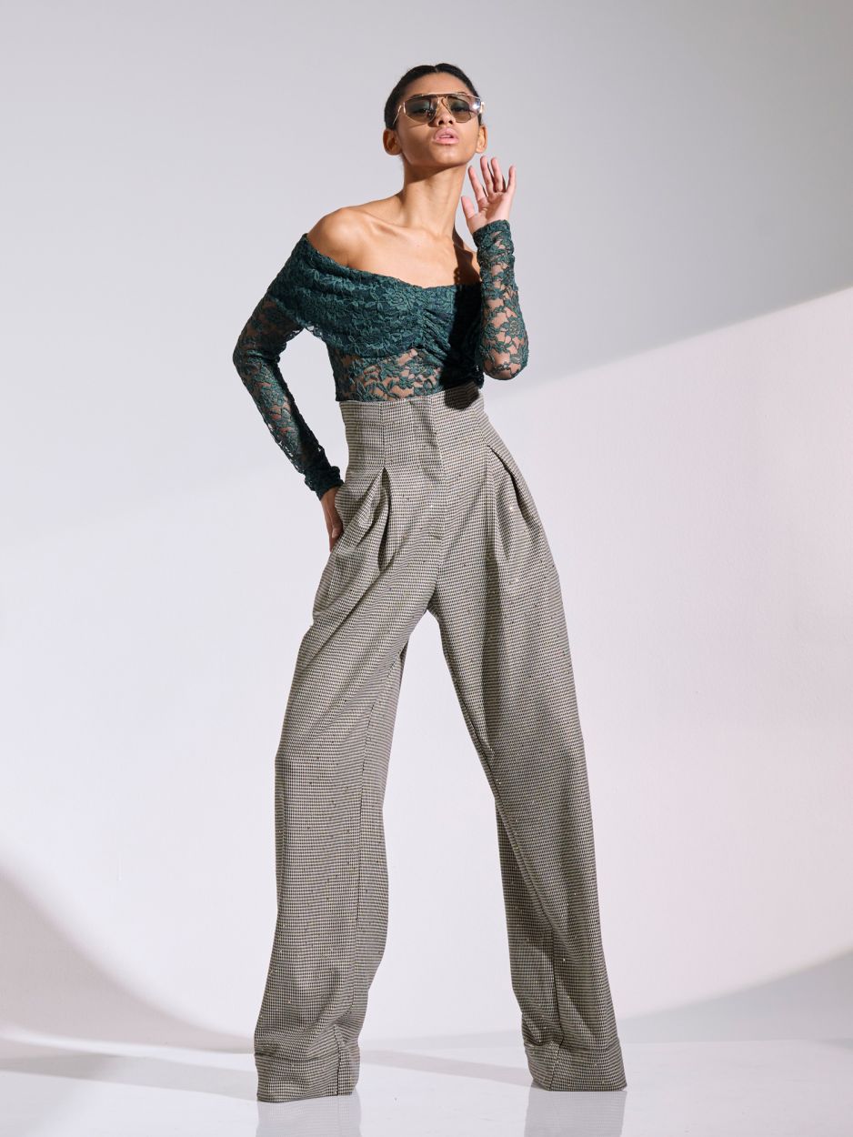 High waisted checked pants with sequins JUDITH