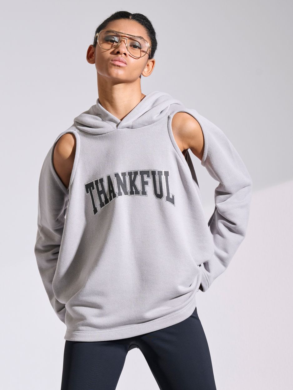 Grey hoodie with "Thankful" embroidery MEMPHIS