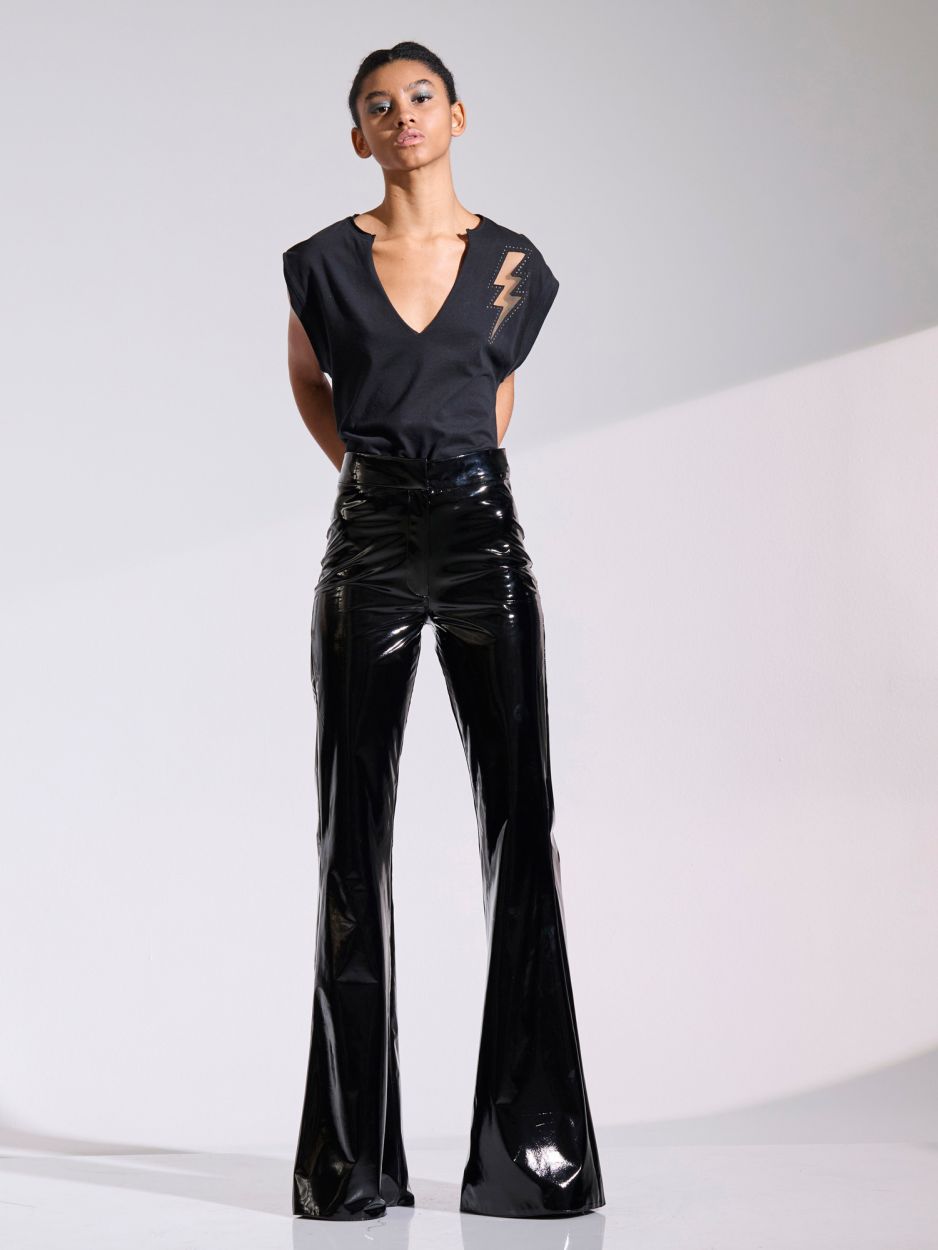 Black flared vinyl pants KATELYN