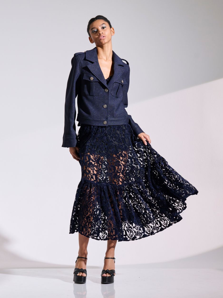 Blue chenille lace frilled skirt INGRID