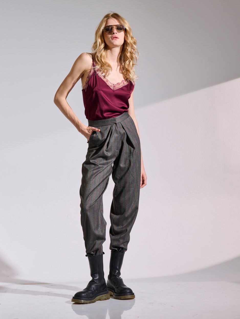 Grey striped pants with pleats CHANDLER