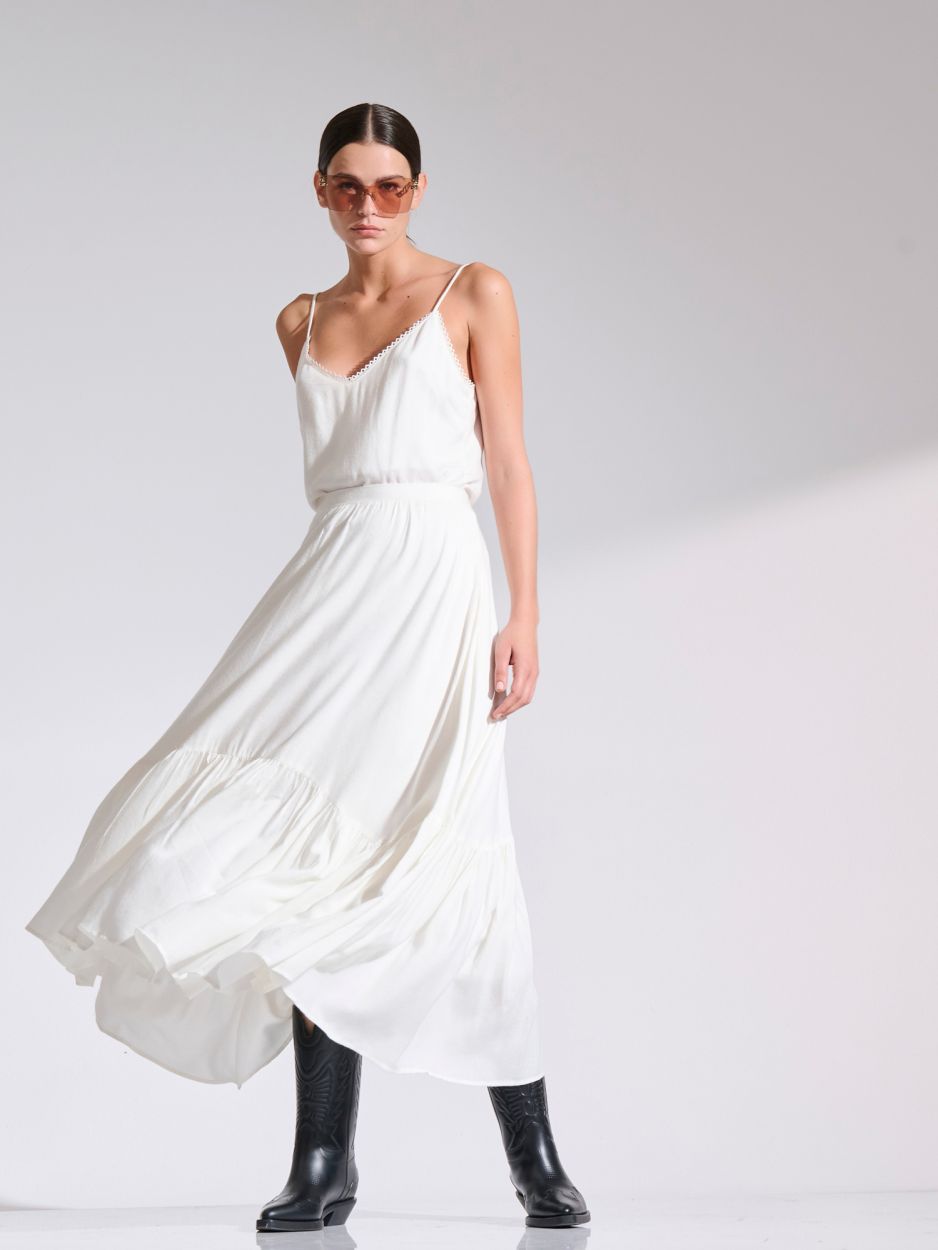 Off white soft wool frilled midi skirt GINETTE