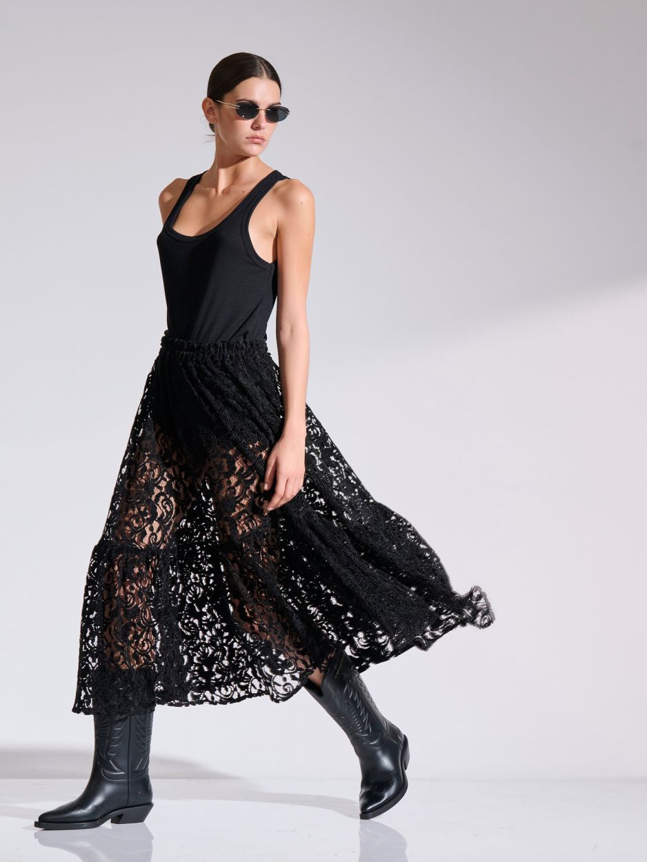 Black chenille lace frilled skirt MARTELLA