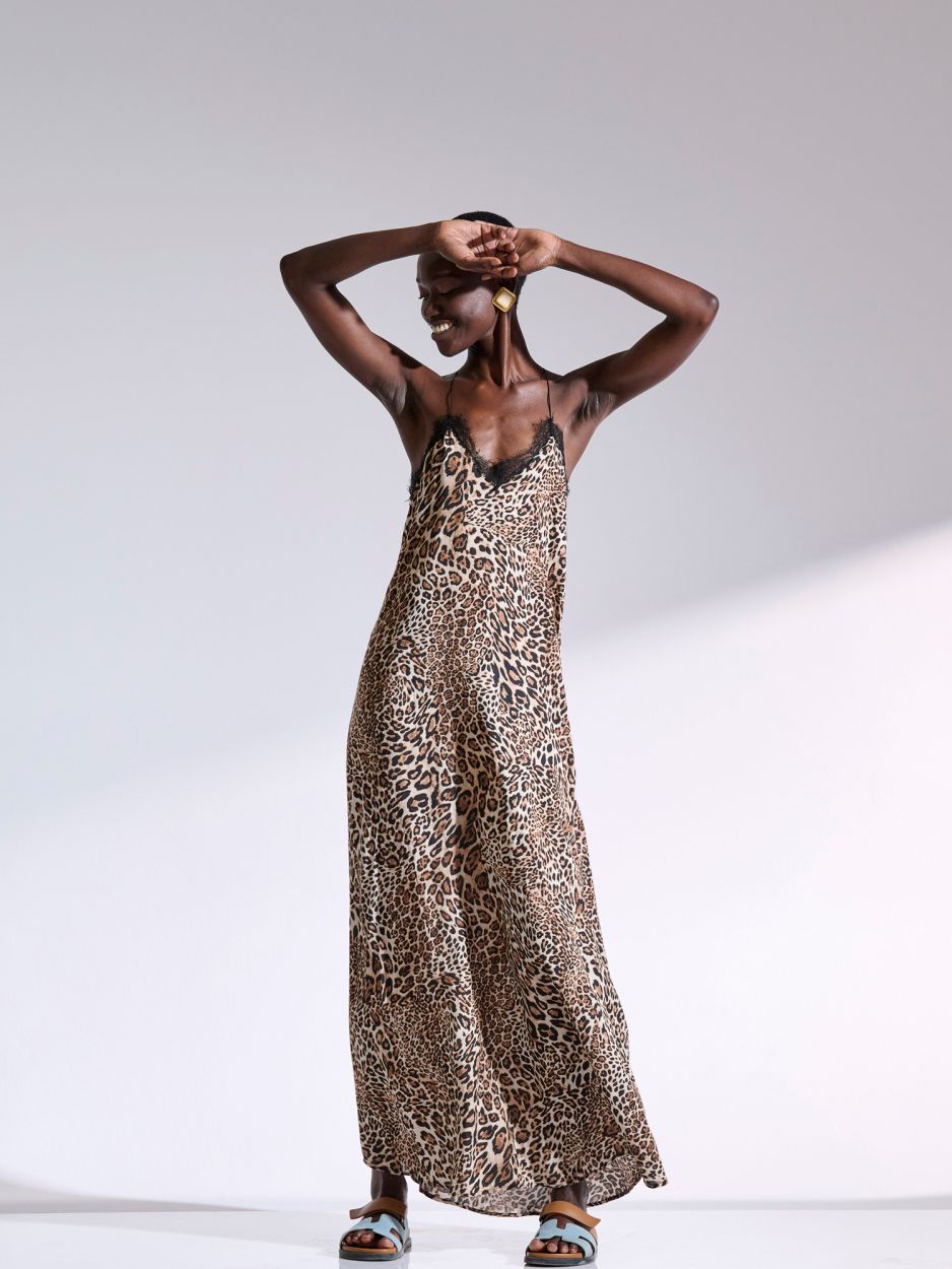 Maxi leopard dress with spagetti straps KESSIE