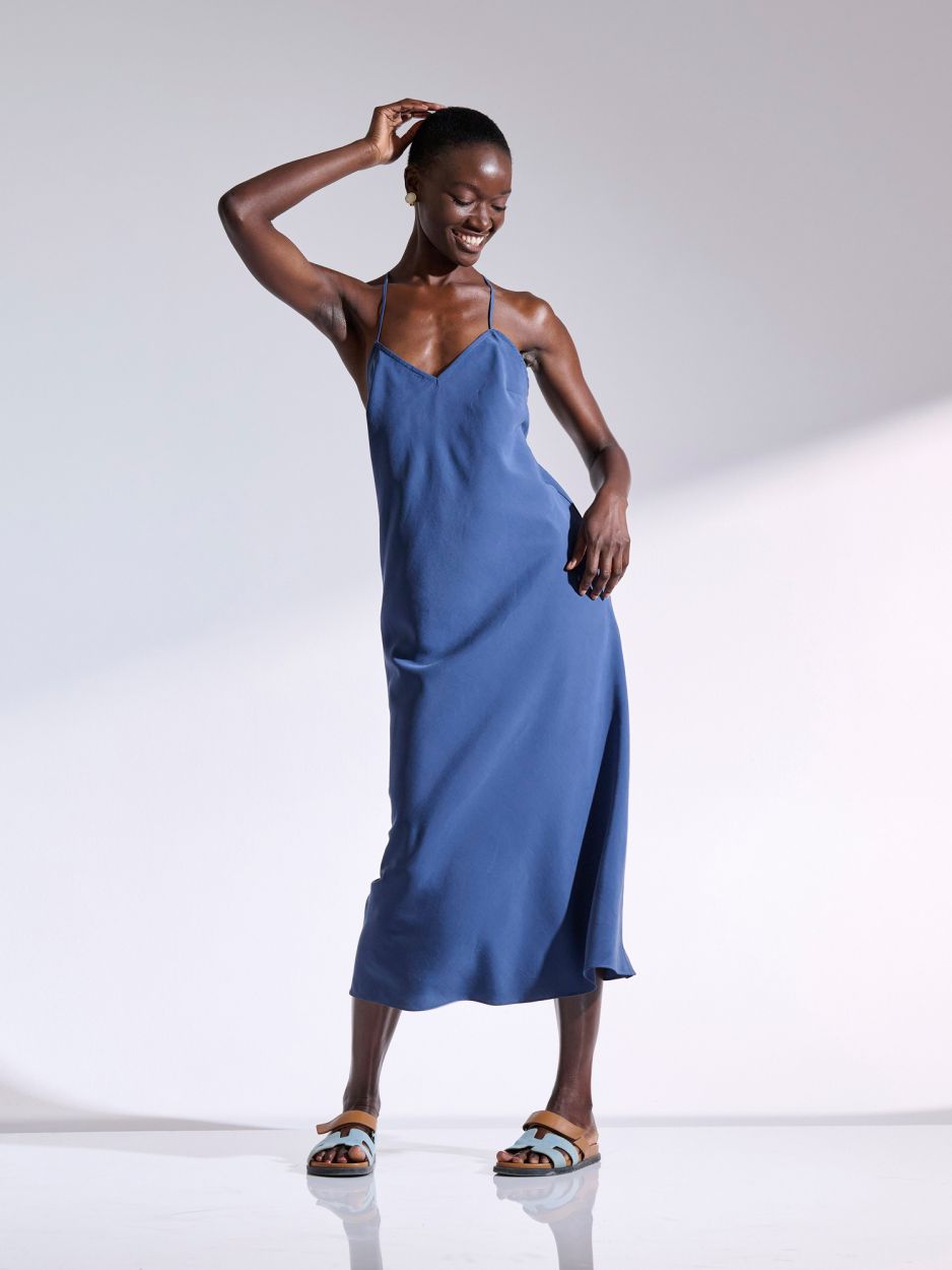 Maxi blue dress with straps SLOANE