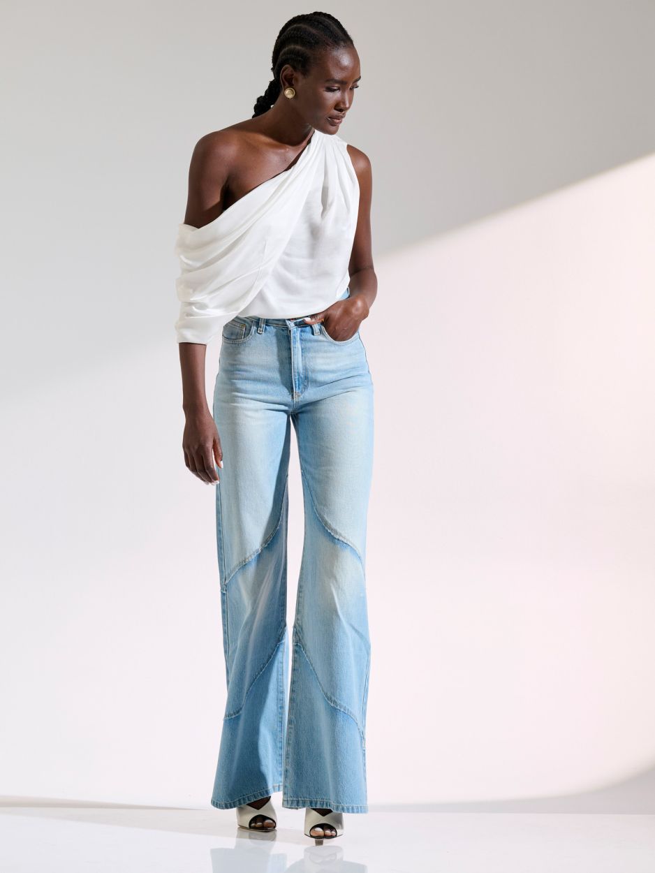 White draped off shoulder blouse CALISTA