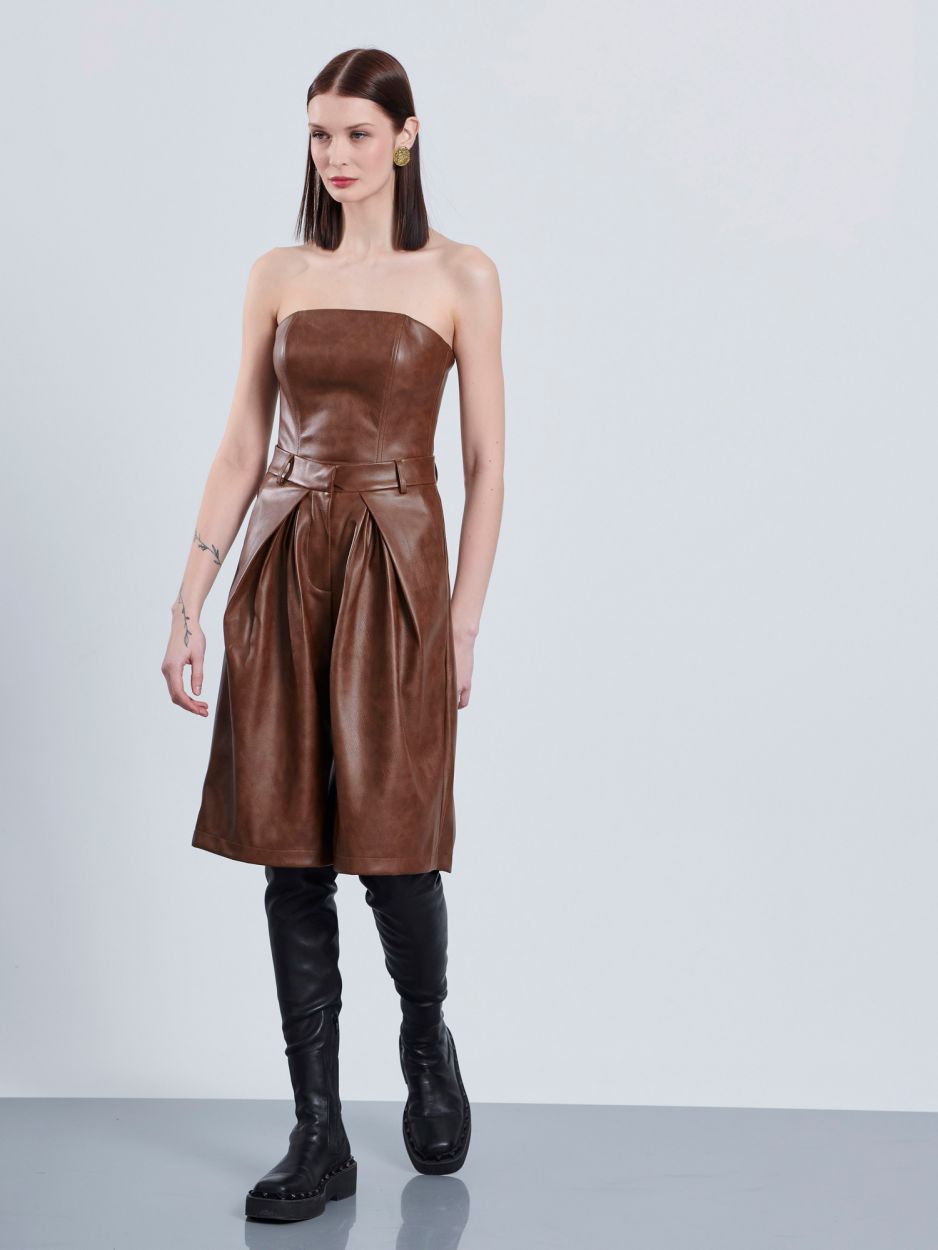 Brown leatherette bermuda shorts CELESTE 