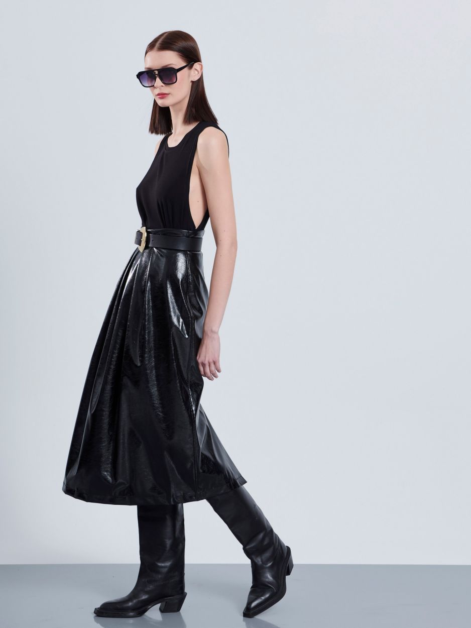 Black midi vinyl skirt with pleats MILANIA