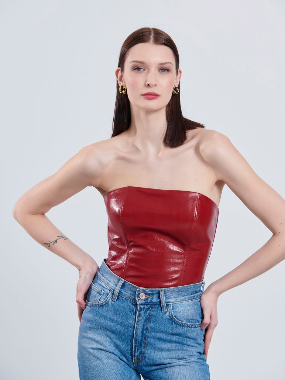 Red vinyl bustier top MILANIA