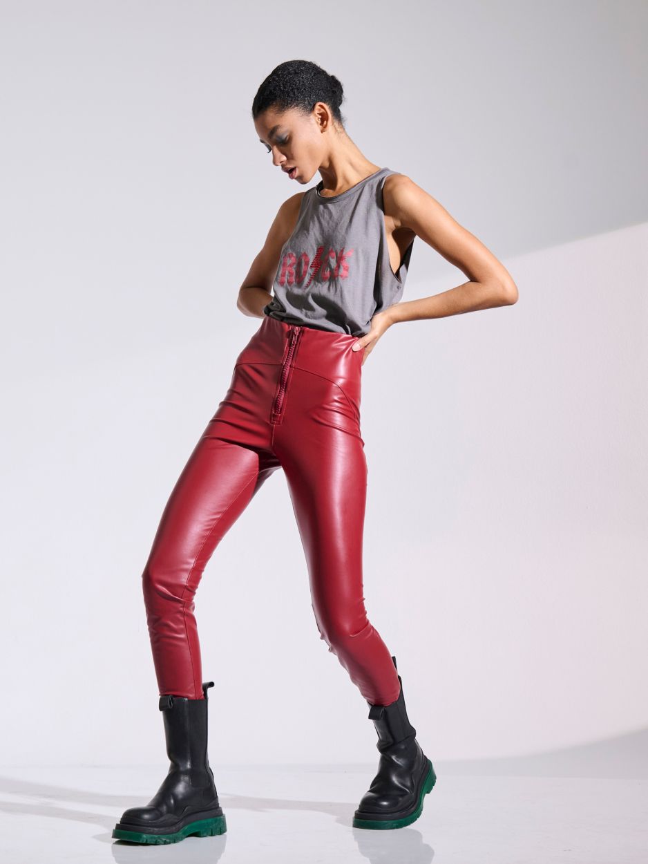 Red leatherette leggings with zipper DALLAS