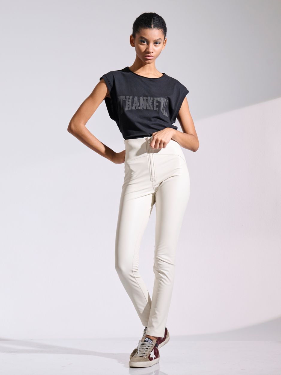 White leatherette leggings with zipper DALLAS