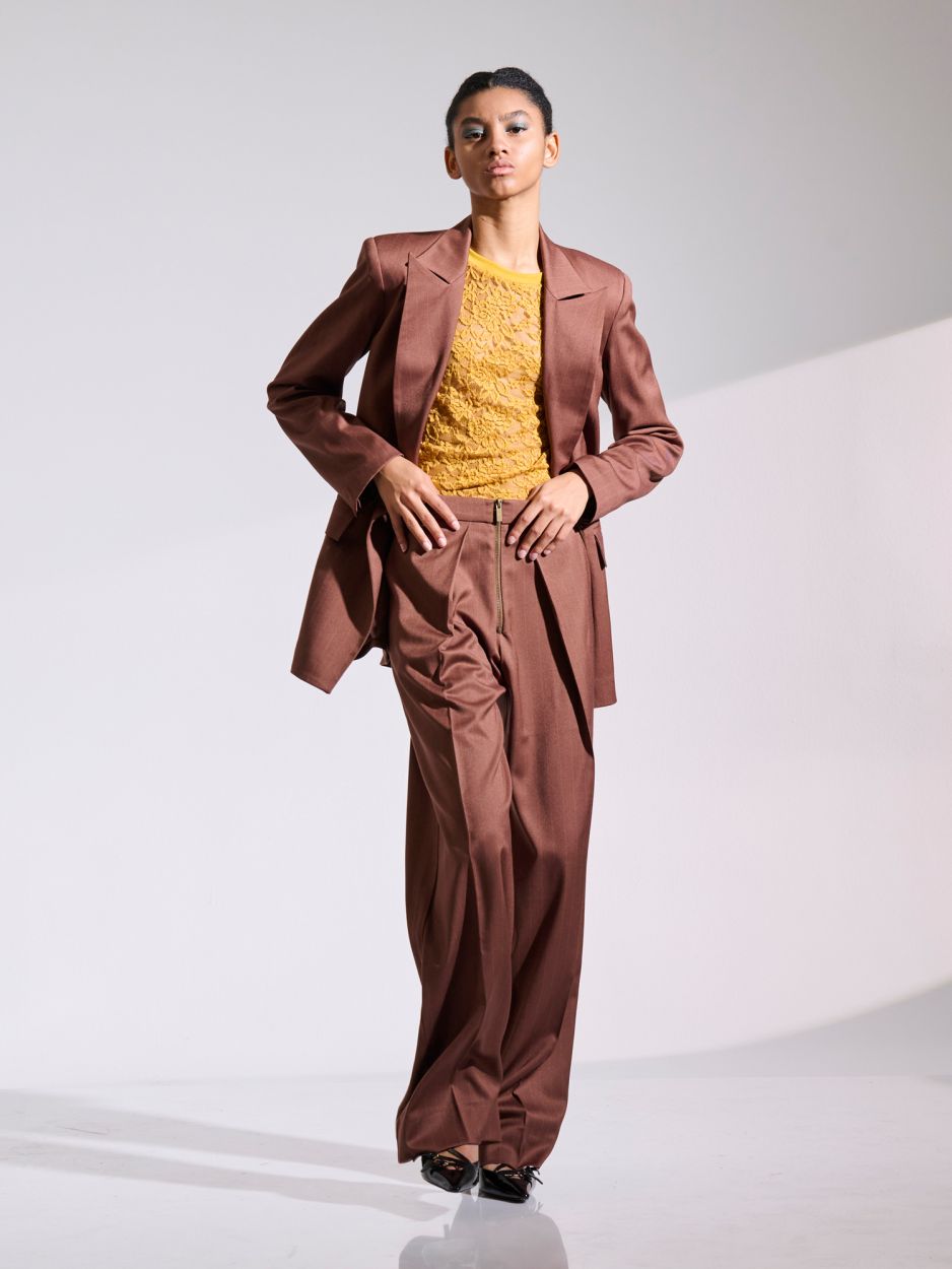 Brown striped wide pants with cuffs COLLINS