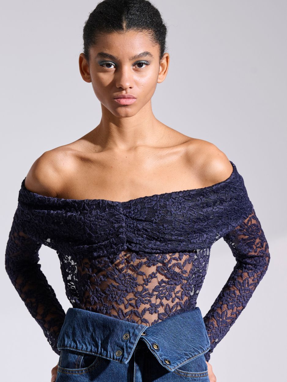 Blue off-shoulder lace blouse MONICA