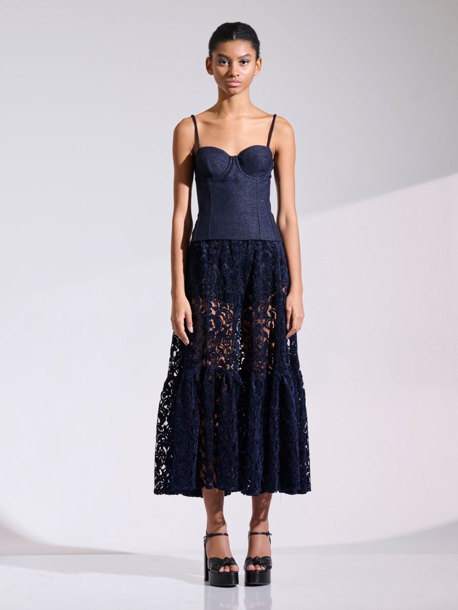 Blue chenille lace frilled skirt INGRID