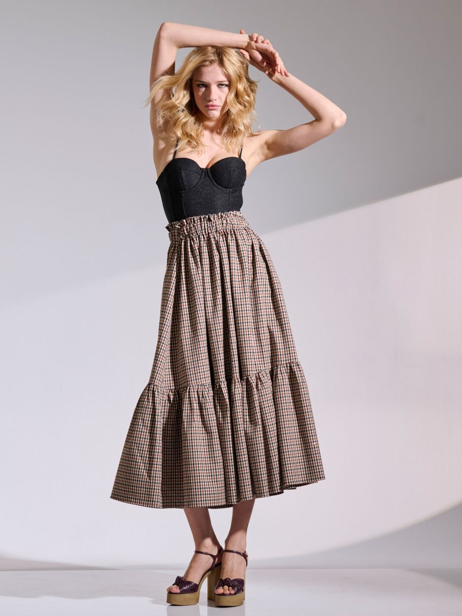 Brown checked midi sequin skirt TIFFANY