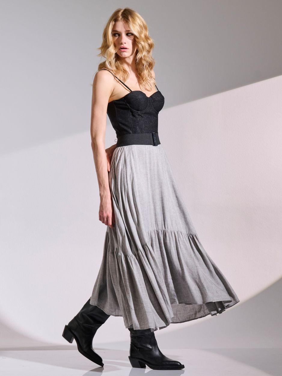 Light grey soft wool frilled midi skirt GINETTE