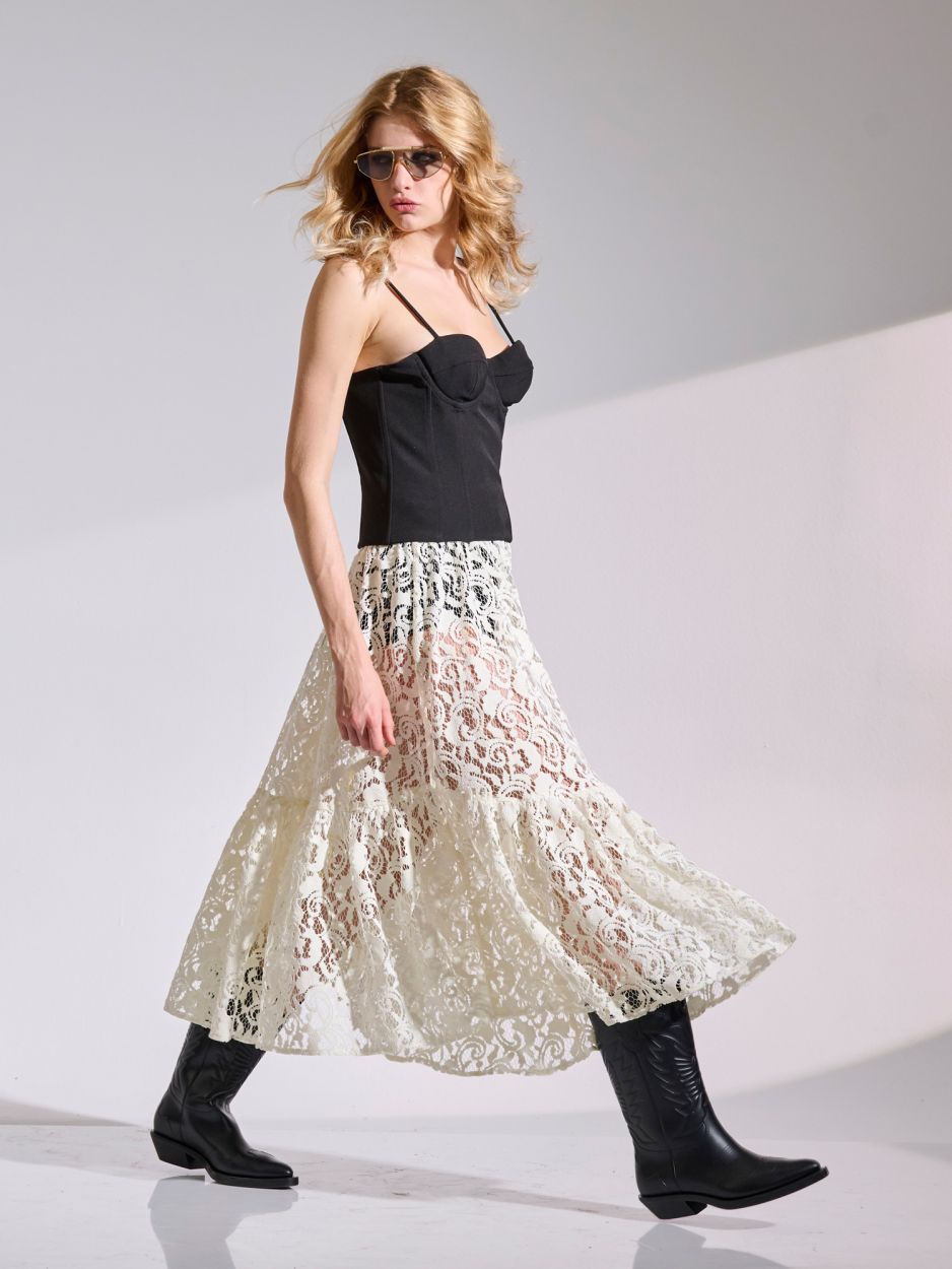 Ivory chenille lace frilled skirt INGRID