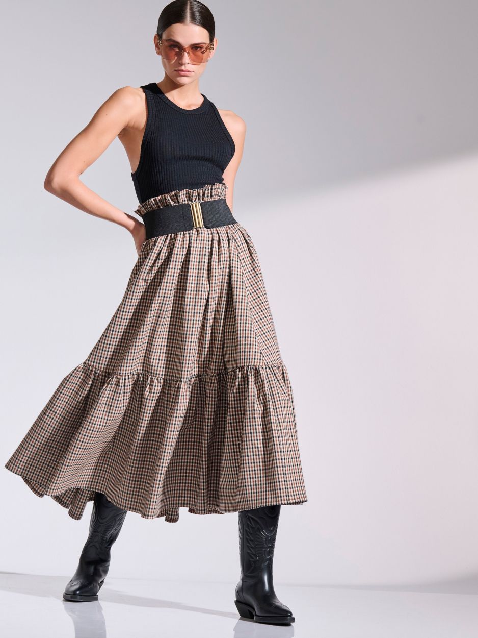 Brown checked midi sequin skirt TIFFANY