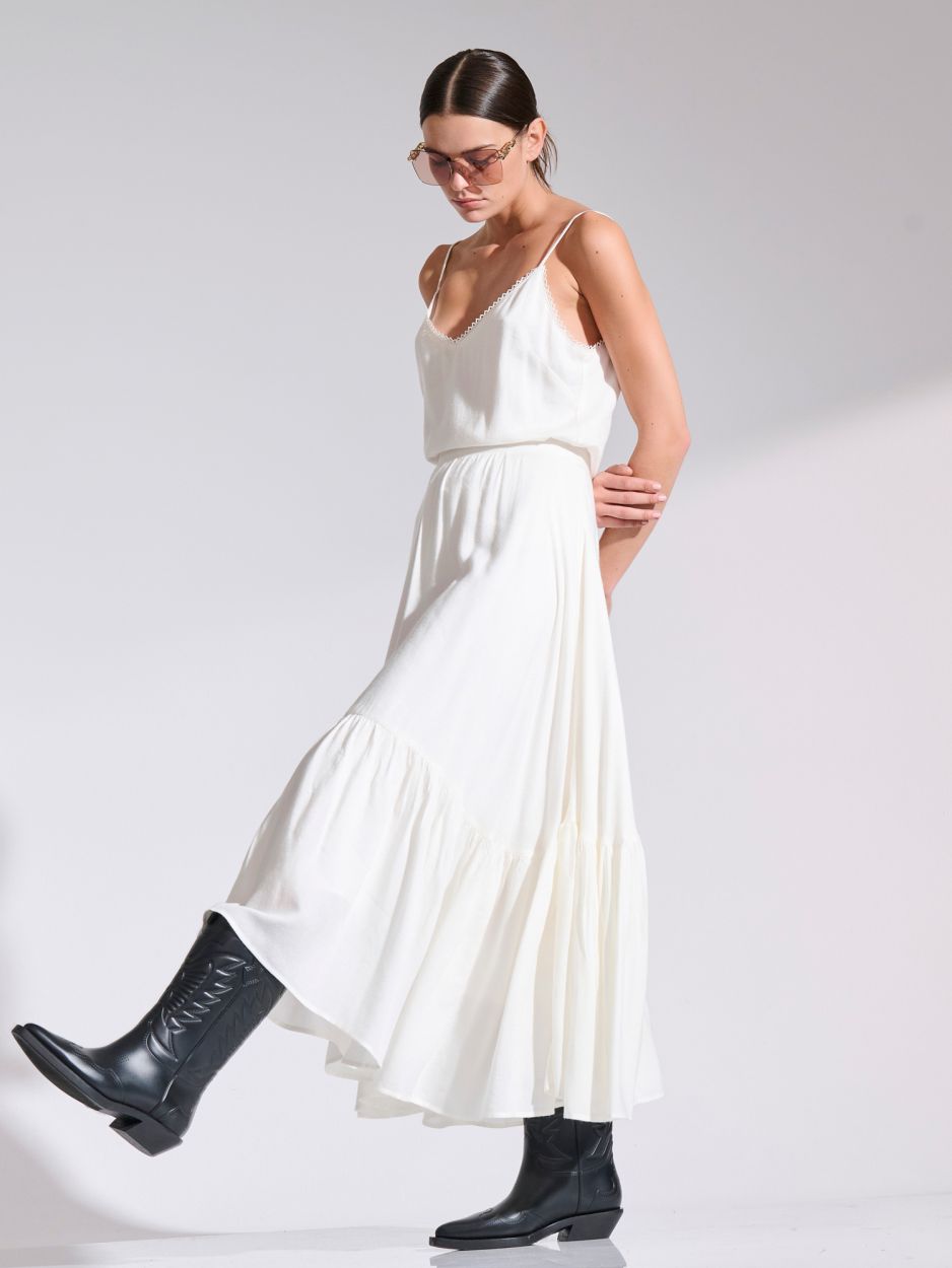 Off white soft wool frilled midi skirt GINETTE