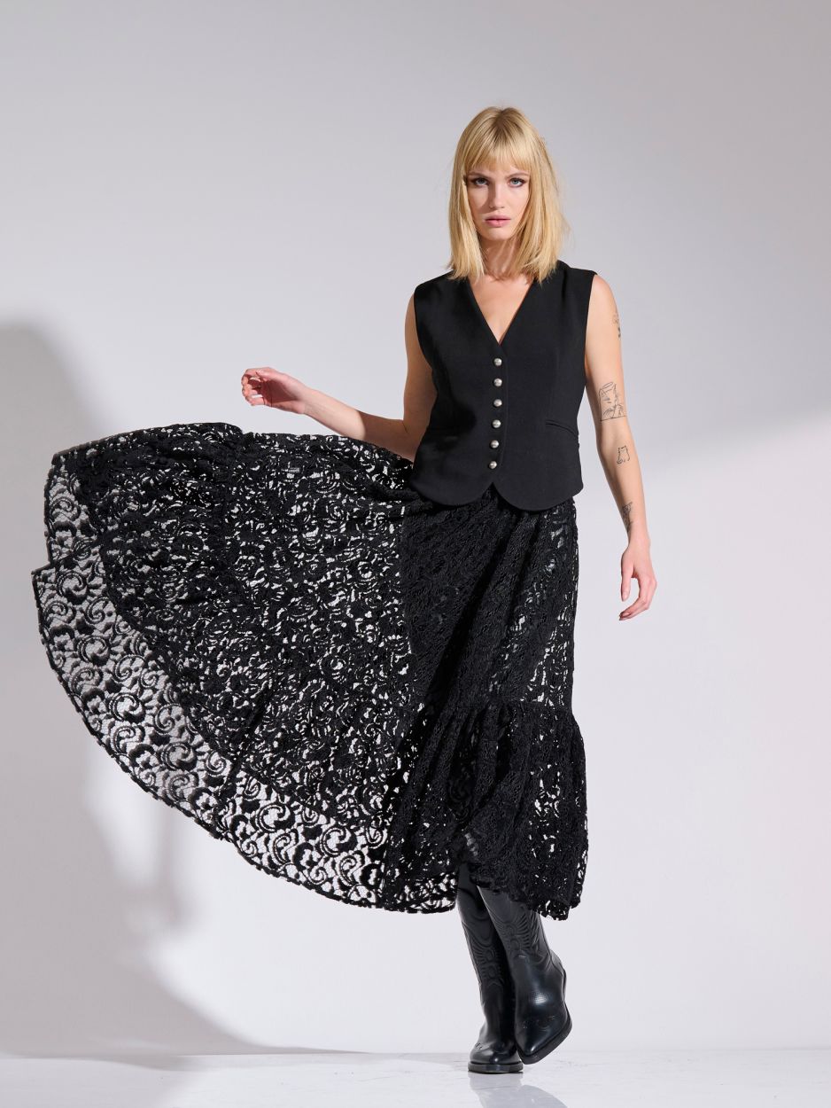 Black chenille lace frilled skirt MARTELLA