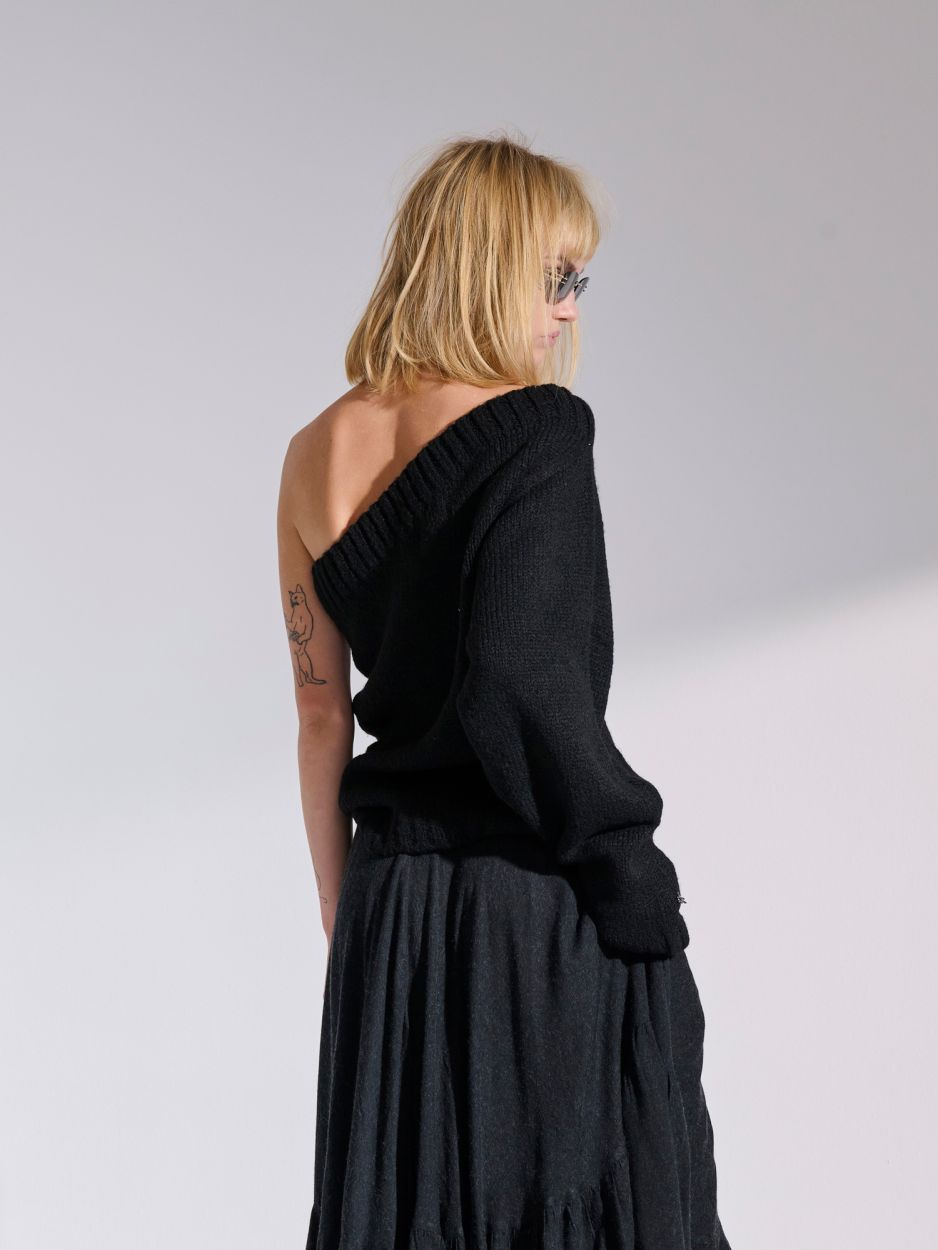 Black one shoulder knit top CECILE