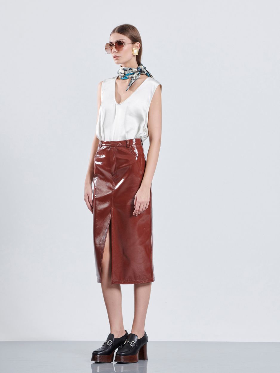 Brown vinyl midi skirt BROUK