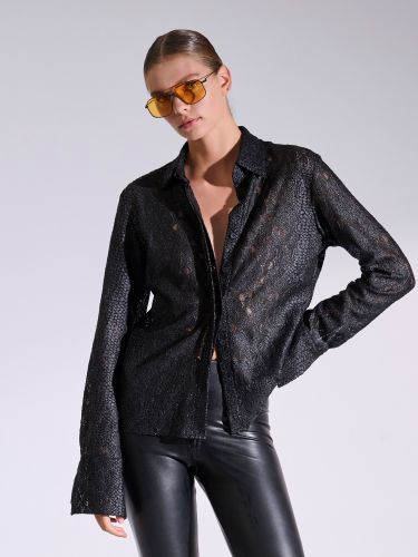 Black leatherette lace shirt LENNY