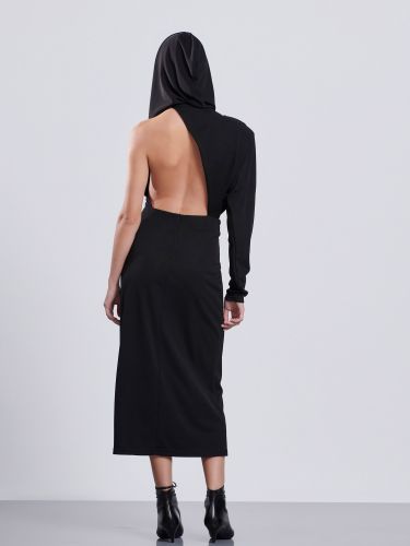 Black midi draped hooded dress  SCOTTIE