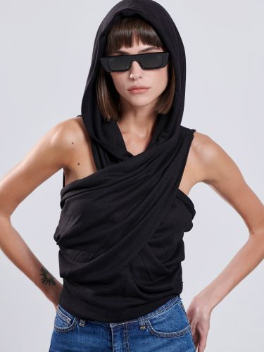 Black sleeveless hooded top ELEANOR