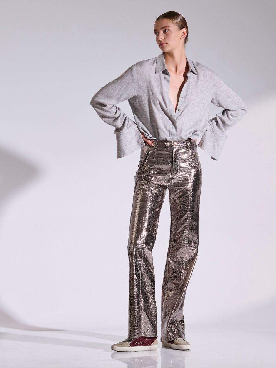 Metallic anthracite croco pants VINCE