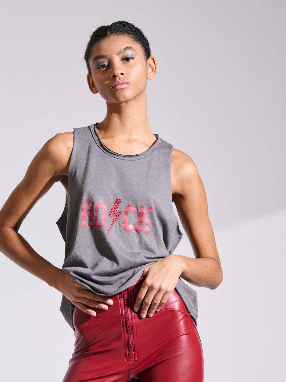 Grey Tank top with crystals JEROME