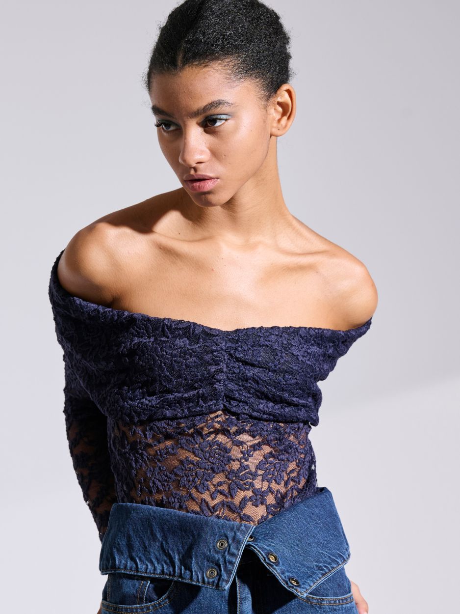 Blue off-shoulder lace blouse MONICA