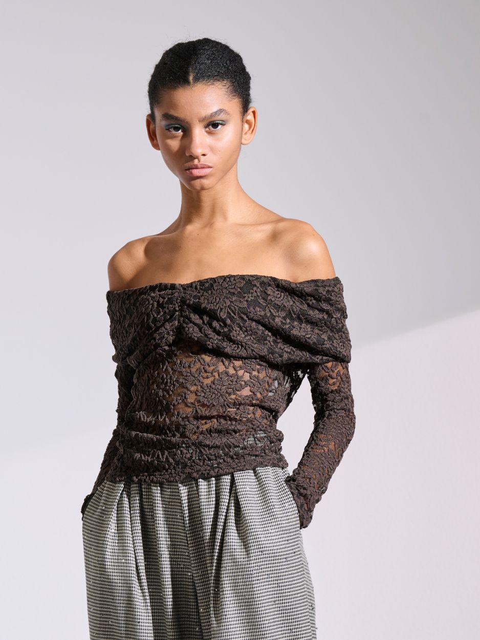 Brown off-shoulder lace blouse MONICA