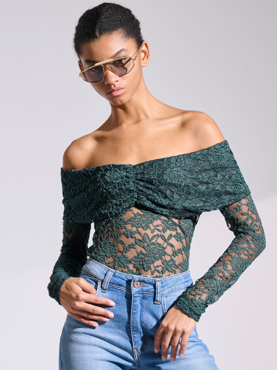 Green off-shoulder lace blouse MONICA