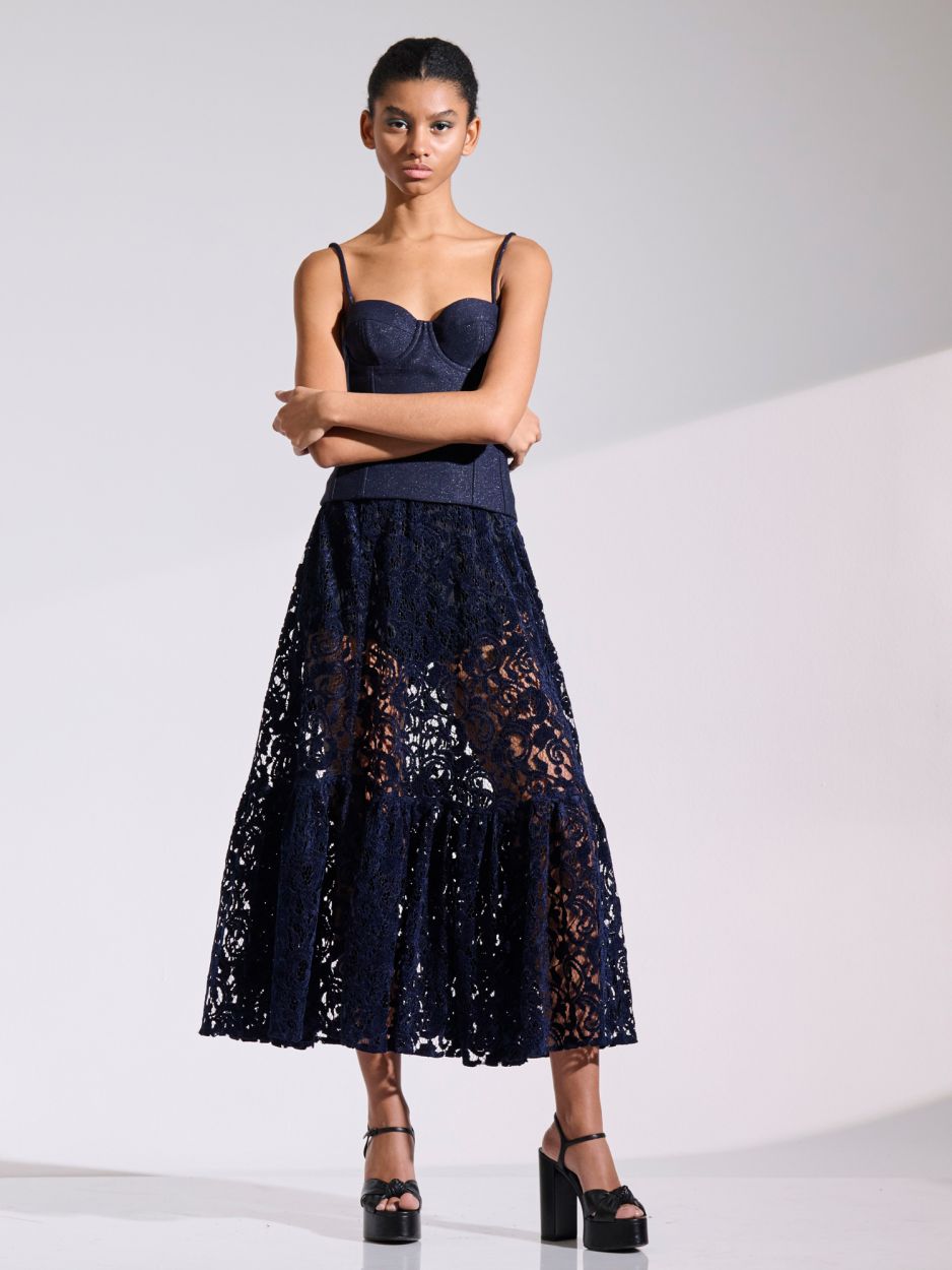 Blue chenille lace frilled skirt INGRID